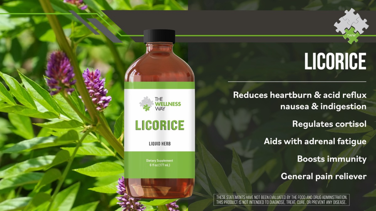 A bottle of The Wellness Way's liquid supplement, licorice